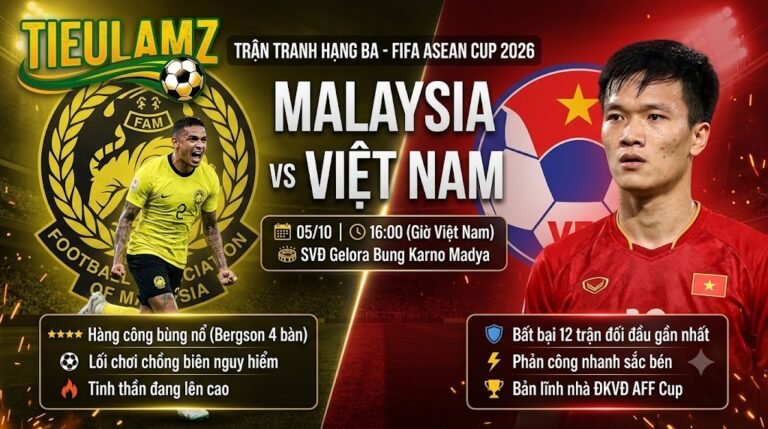 Nhận định trực tiếp trận đấu Malaysia vs Việt Nam tranh hạng ba FIFA ASEAN Cup 2026 trên TieuLamTV.