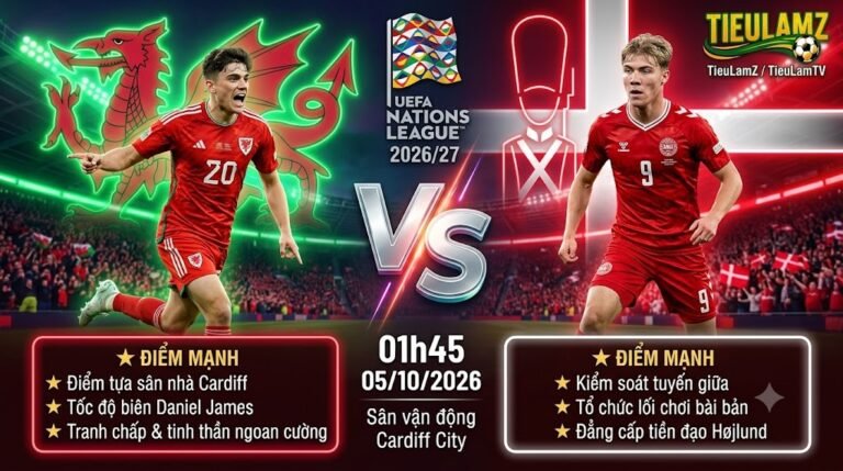 Nhận định bóng đá Xứ Wales vs Đan Mạch lúc 01h45 ngày 05/10 giải UEFA Nations League 2026/27 - TieuLamTV.